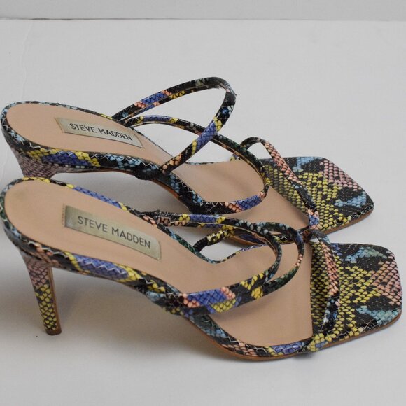 Steve Madden Awake Heeled Sandal Multi Snake Open Toe Strappy Mule Pumps Heels 9 - Picture 4 of 8
